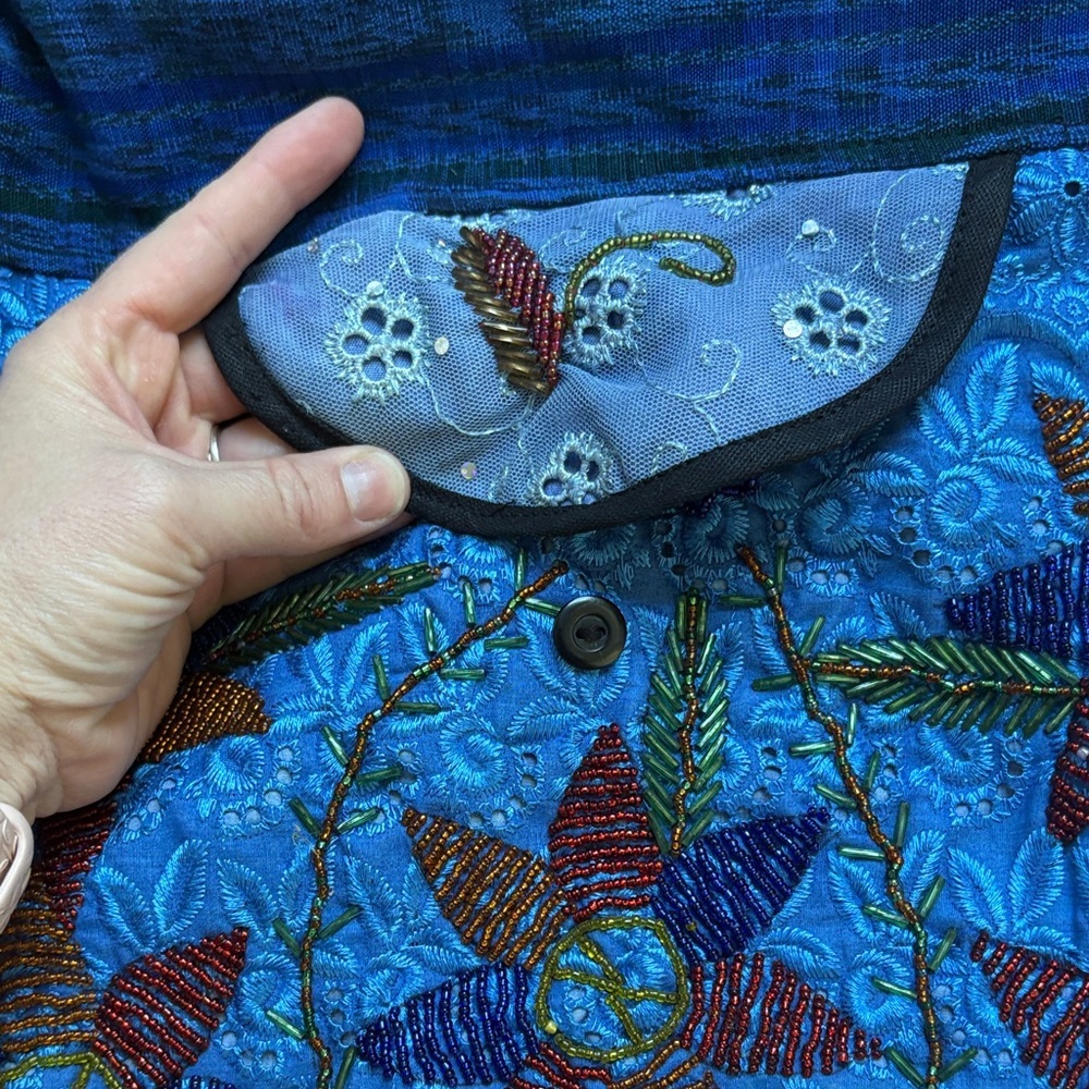 Handmade BoHo Blue Floral Shoulder Bag - Picture 10 of 13